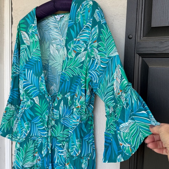 Blue Island Blue/Green Tropical Print Swimsuit   Coverup Dress Size 2X - Picture 3 of 9